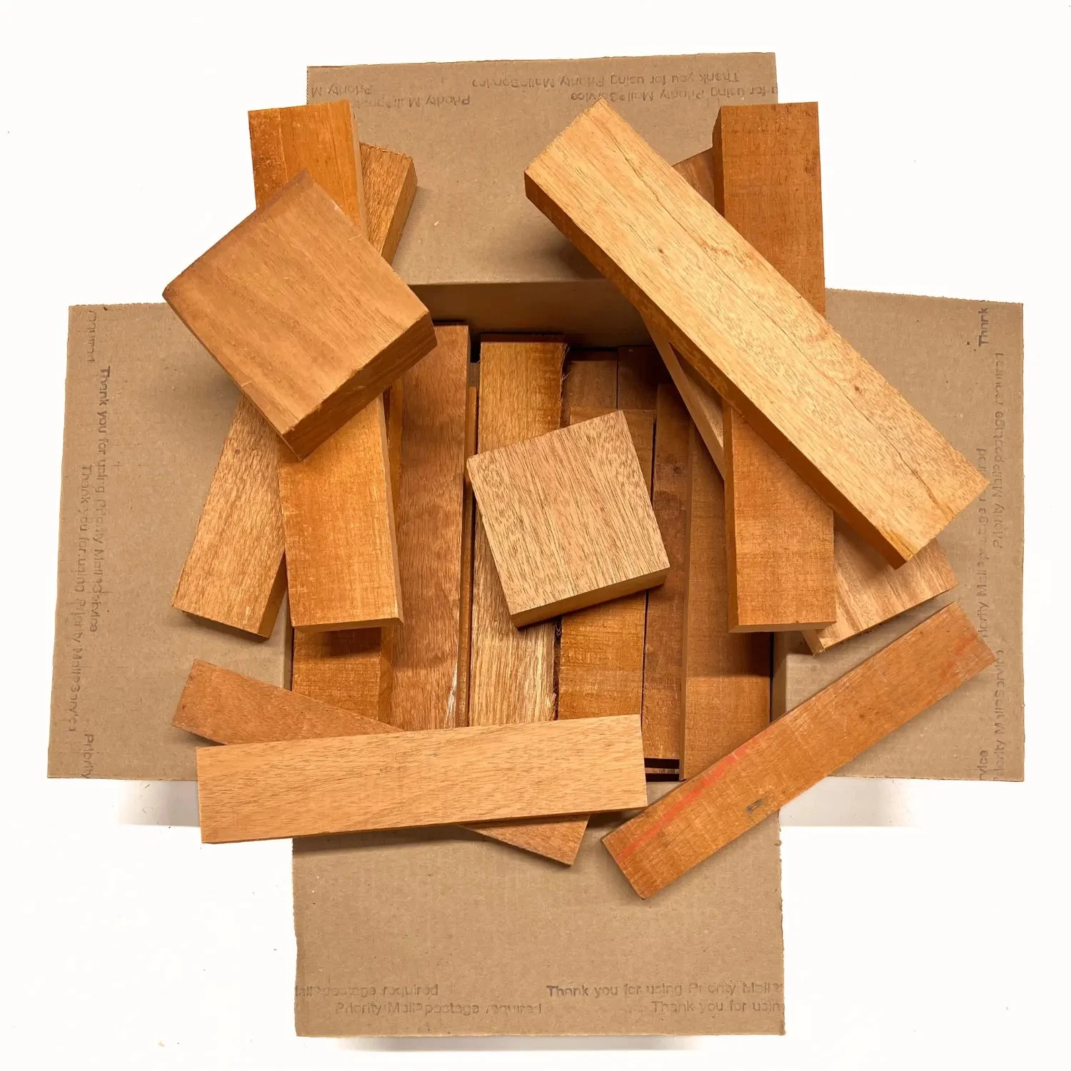 Box Of Mahogany Wood Scrap DIY Craft Carving Scroll Short Lumber Cutoff Boards