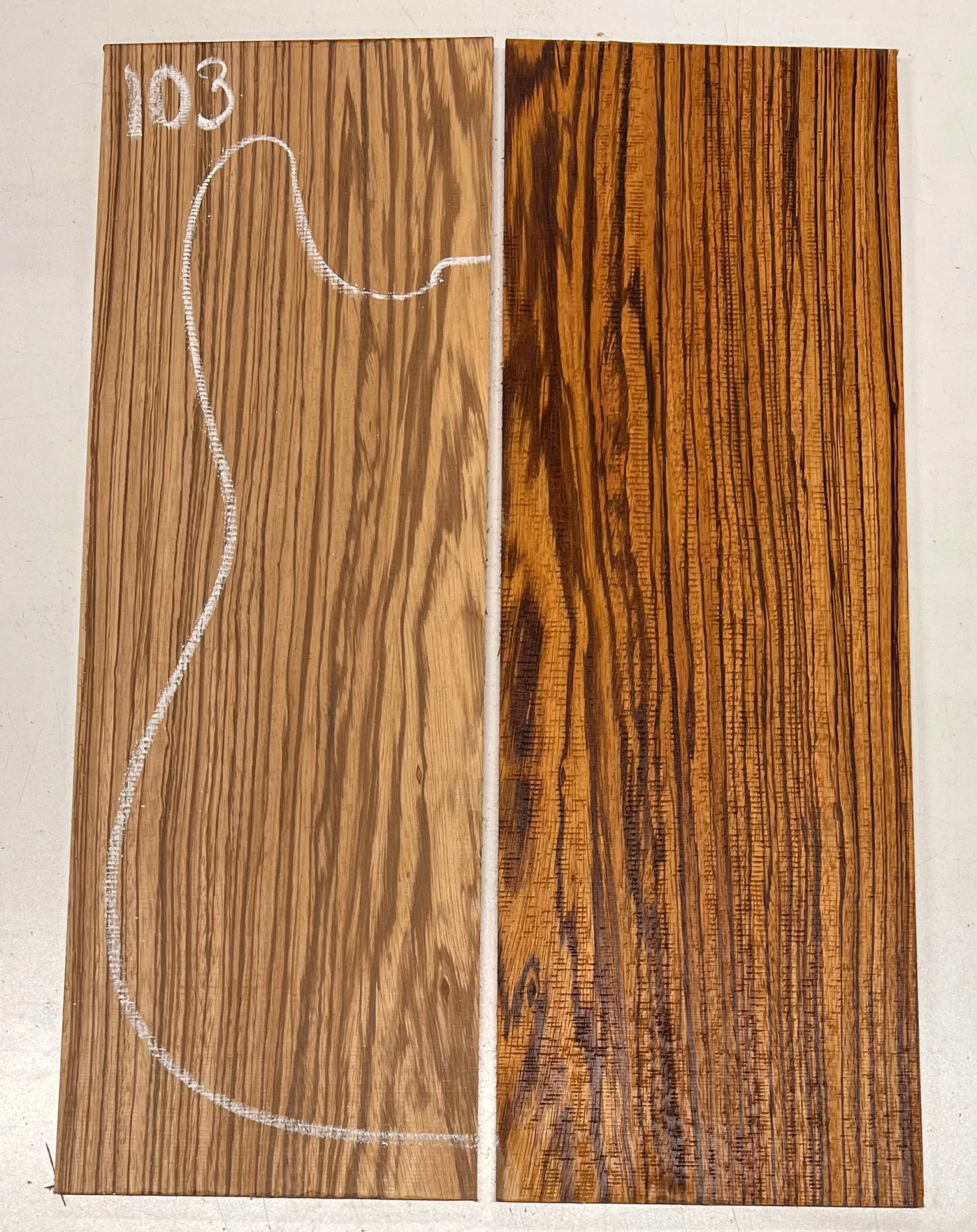 Zebrawood Bookmatched Guitar Drop Tops 21" X 7-1/4" X 1/4" #103 - Image 4